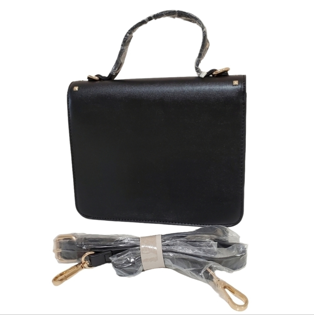 HANNA Grace Black With Gold Stud Trim Shoulder Purse Handbag - Picture 5 of 9